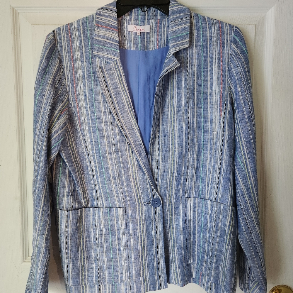 Parker Multicolor Striped Linen Blazer S - Picture 4 of 7